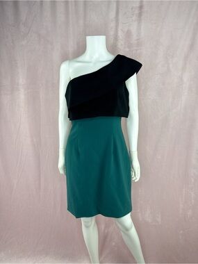 ML Monique Lhuillier Womens Black Blue Colorblock One Shoulder Dress Size 12